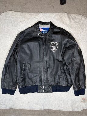 Vintage Pro Line Oakland Raiders Leather Fan Jacket: Size Medium